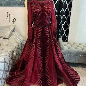 Elegant Burgundy Sequin Evening Gown